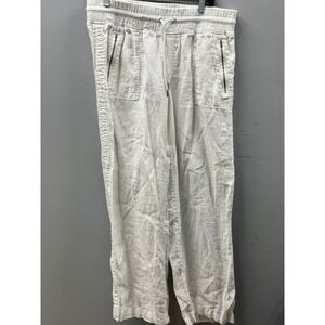 Athleta Retreat 100% Linen Wide Leg Pant Womens 16 White Drawstring Zip Pocket